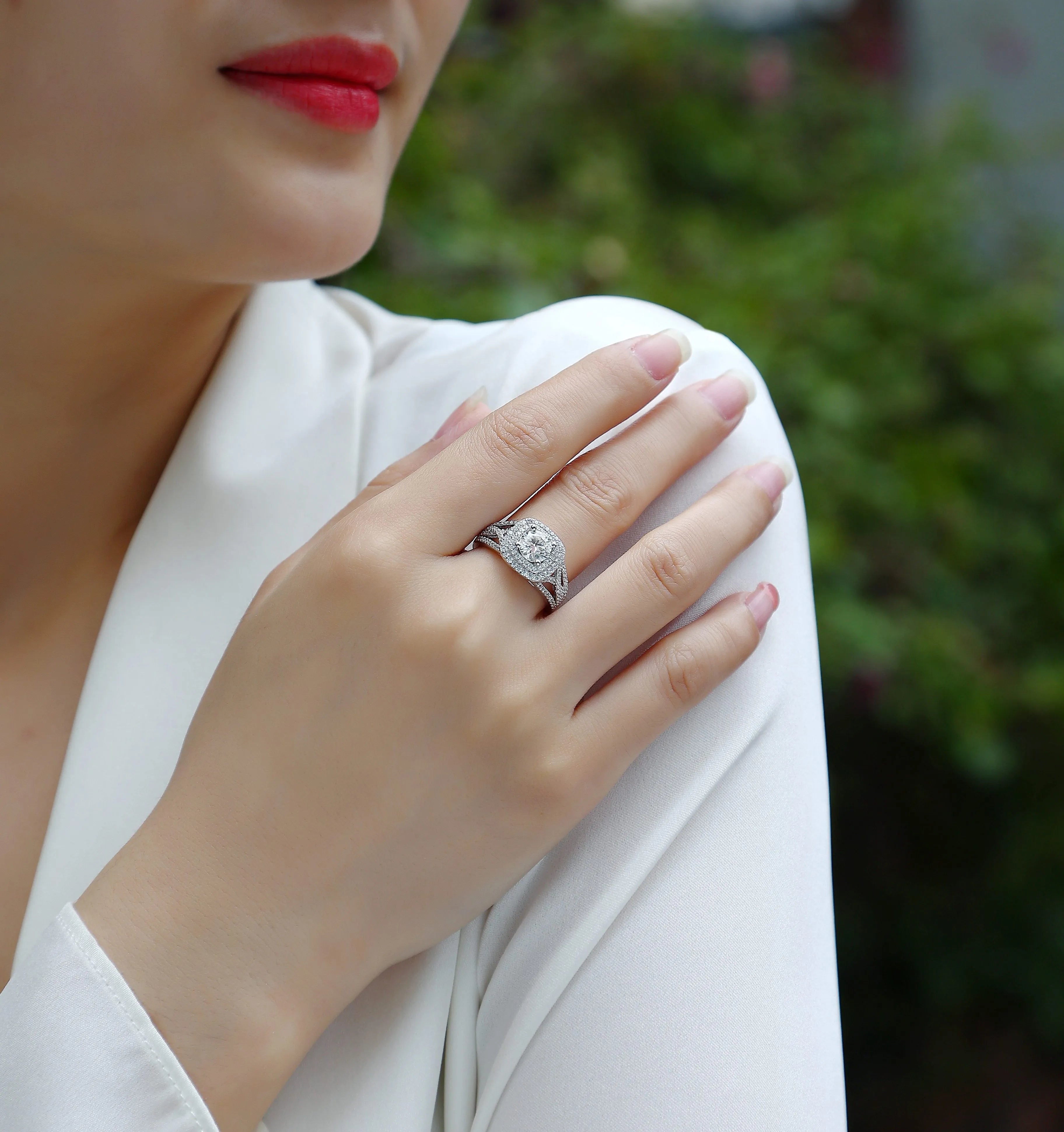 Supreme Charm moissanite wedding ring set 1 carat S925 silver platinum plated in gift box
