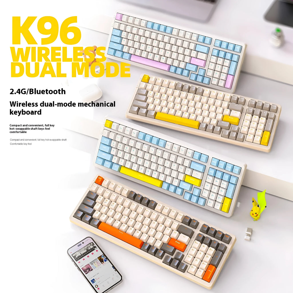 Bluetooth dual-mode mechanical keyboard with compact 39cm design and hot-swappable Kailh red switches