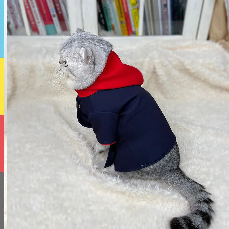 Tiger Staff Yuren coloured pet hoodie for dogs or cats, shown as a small or medium sized photo prop.
