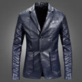 Slim fit PU leather short style spring jacket for men with suit collar and zipper in black front view