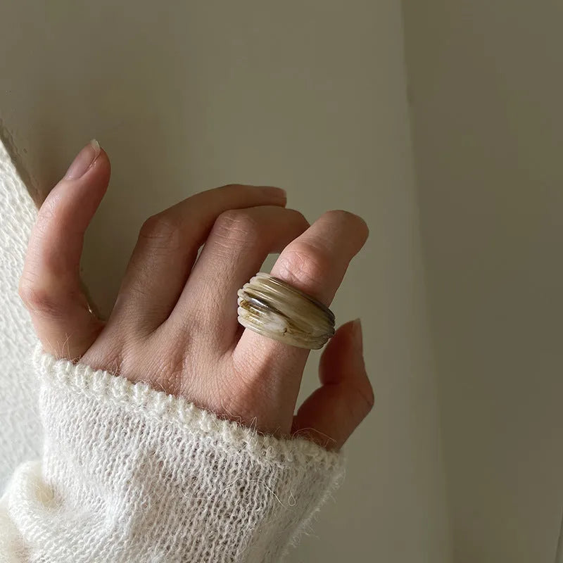 Geometric irregular resin ring in earthy tones with Chinese style retro design