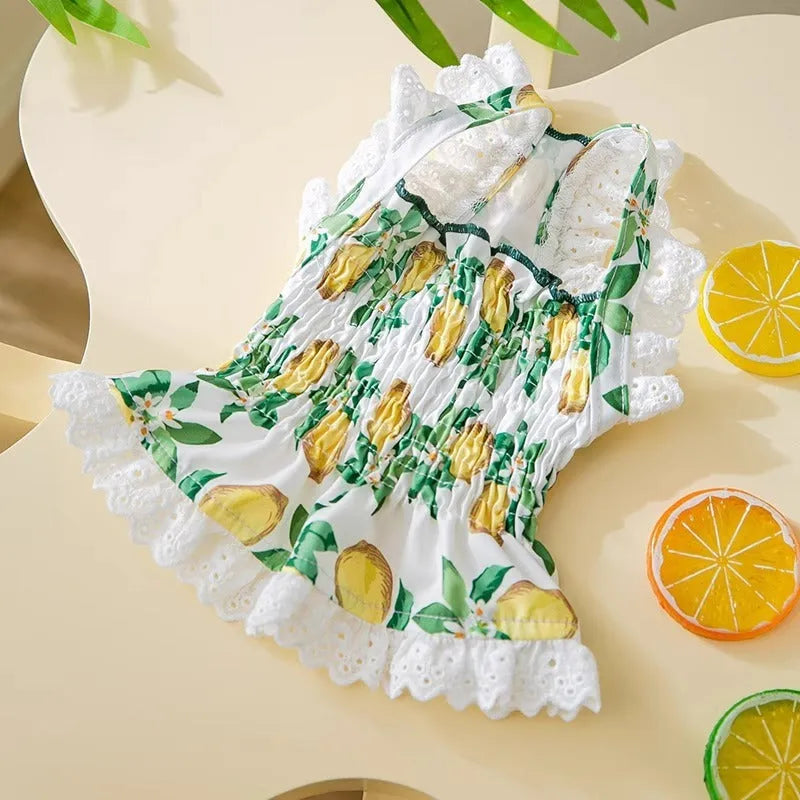 Rock yellow lemon thin breathable polyester strap skirt for small dogs princess style