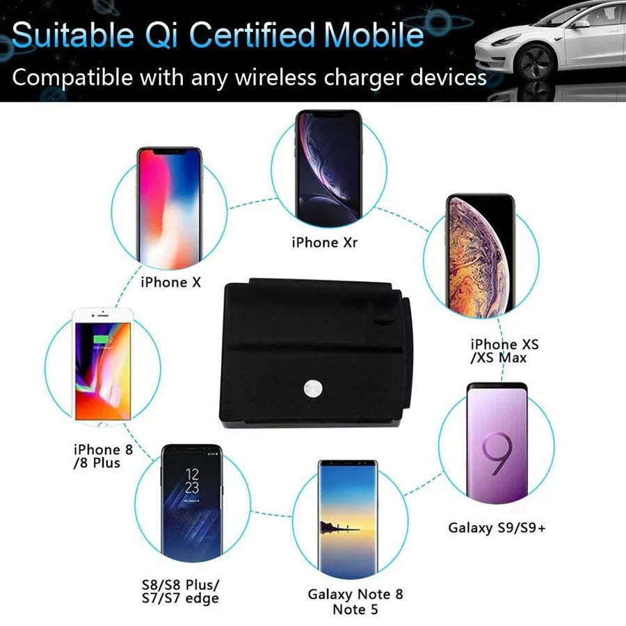 Black ABS wireless charging storage box with QI charging capability and storage compartment