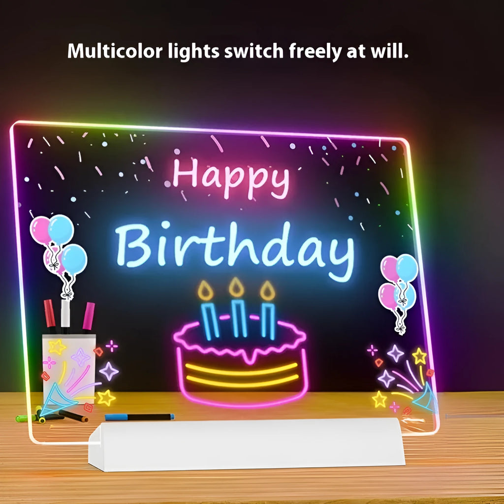 Rechargeable erasable acrylic luminous message board with stand, 12 crayons, black or white frame, 20x20cm or 30x20cm