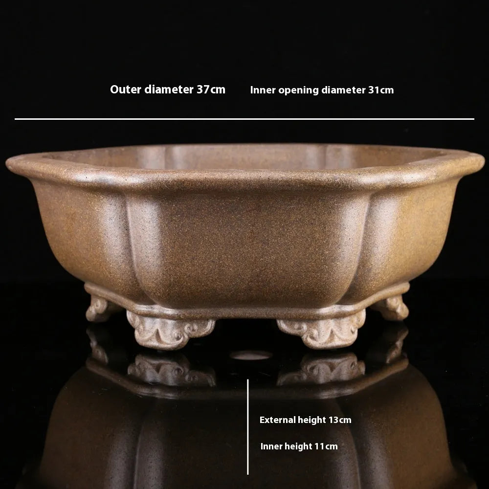 Handcrafted large purple sand plant basin in hexagonal or begonia shape for tea pot cultivation