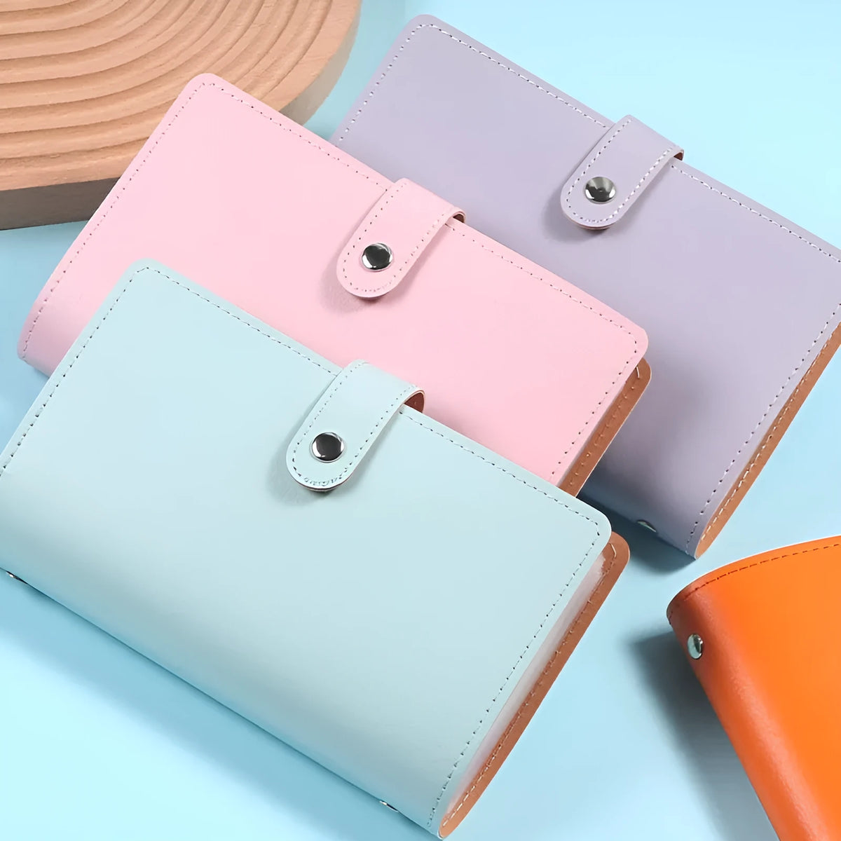 Macaron savings book with imitation leather cover in princess pink colour, 50 sheets
