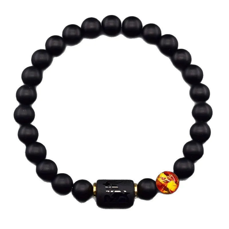 Natural tiger eye stone agate white turquoise elastic bracelet on wrist with zodiac constellation colour option