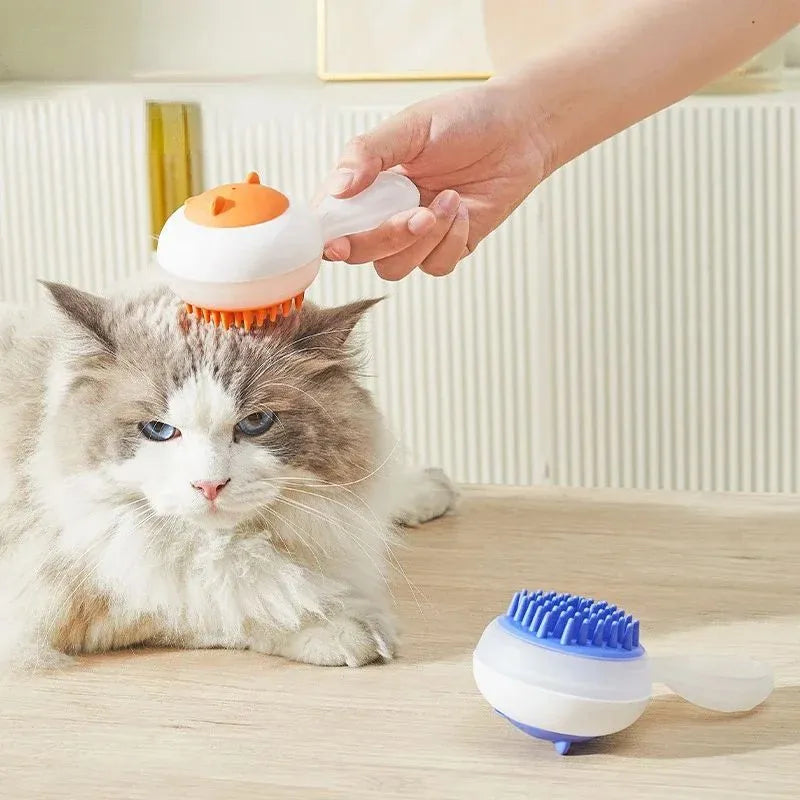 Automatic cleaning pet bath brush with soft gel massage nodes in blue and orange colour options