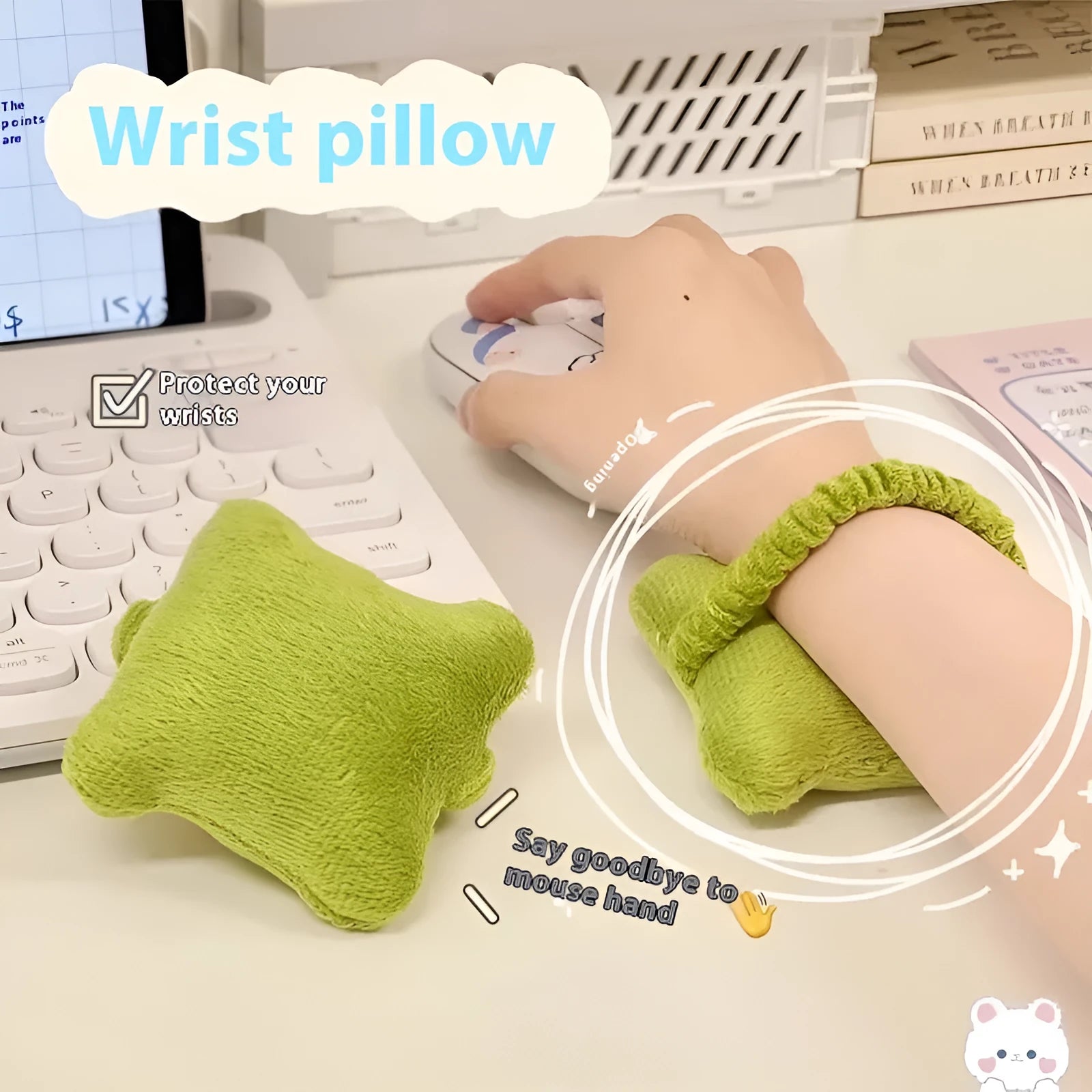 Plush wrist protector mouse pad for keyboard typing in blue colour