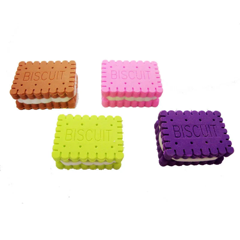 Sandwich biscuit shaped novelty eraser in food cake design with TPR material, shown in brown colour at 2.7 cm size