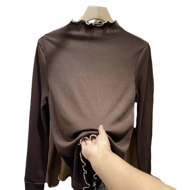 Women's half turtleneck long-sleeved t-shirt top in classic black, slim fit polyester fibre, size L