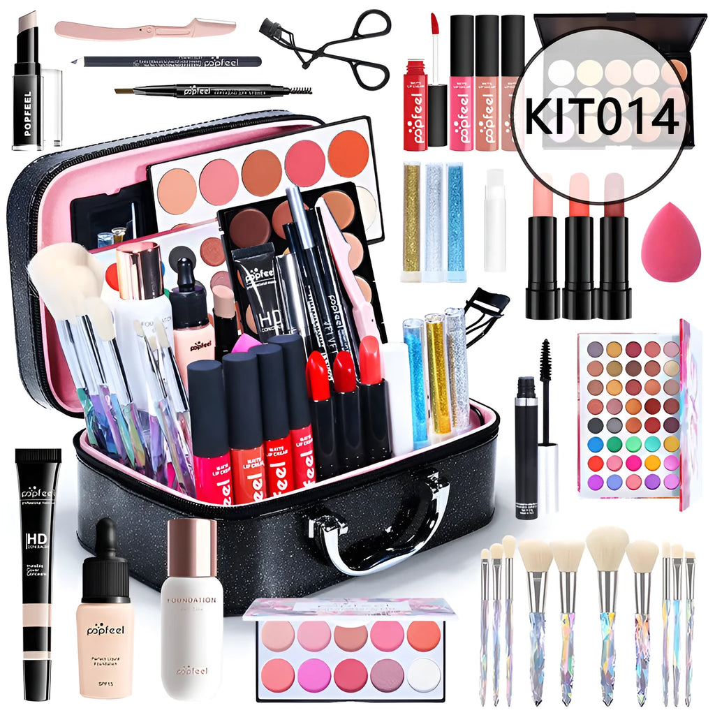 Beginner cosmetics makeup set in white and natural nude shades, KIT014#, gift box packaging, universal skin type.