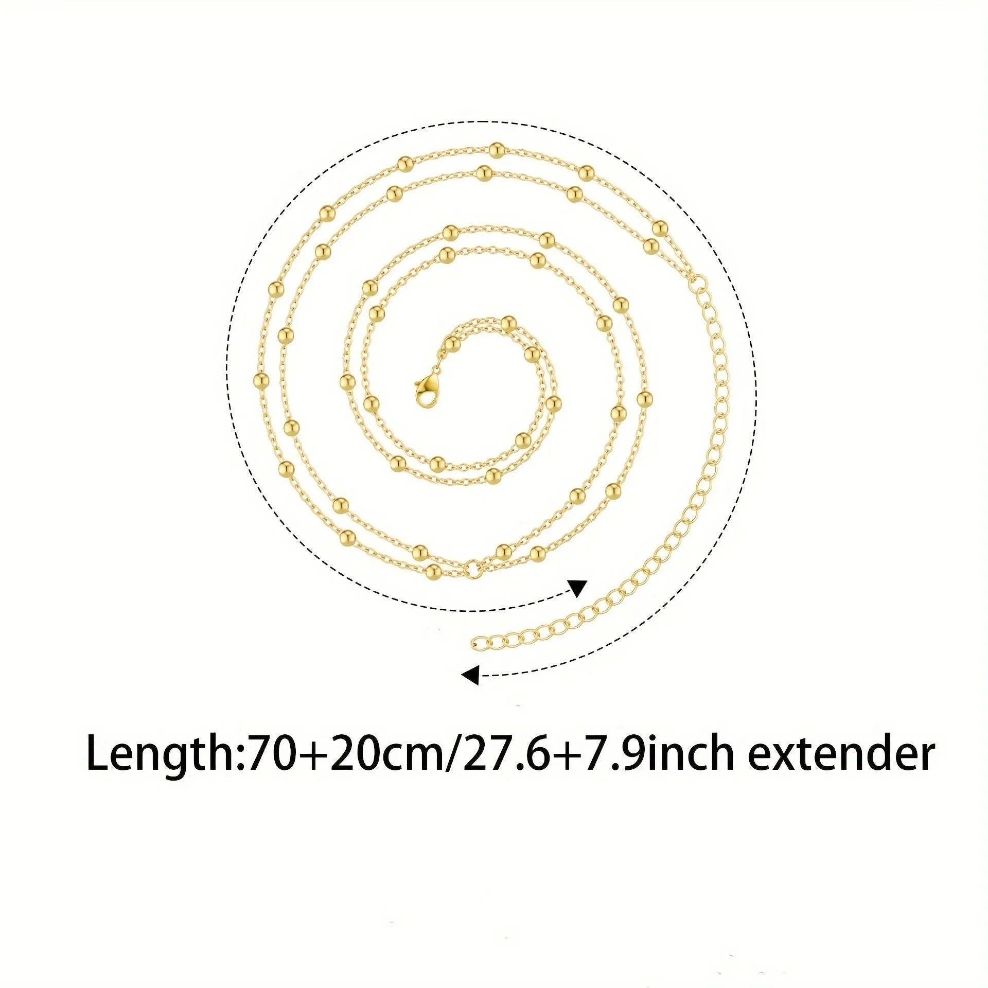 Double-layer metal waist chain with round beads in gold, adjustable 80-100cm, buckle closure