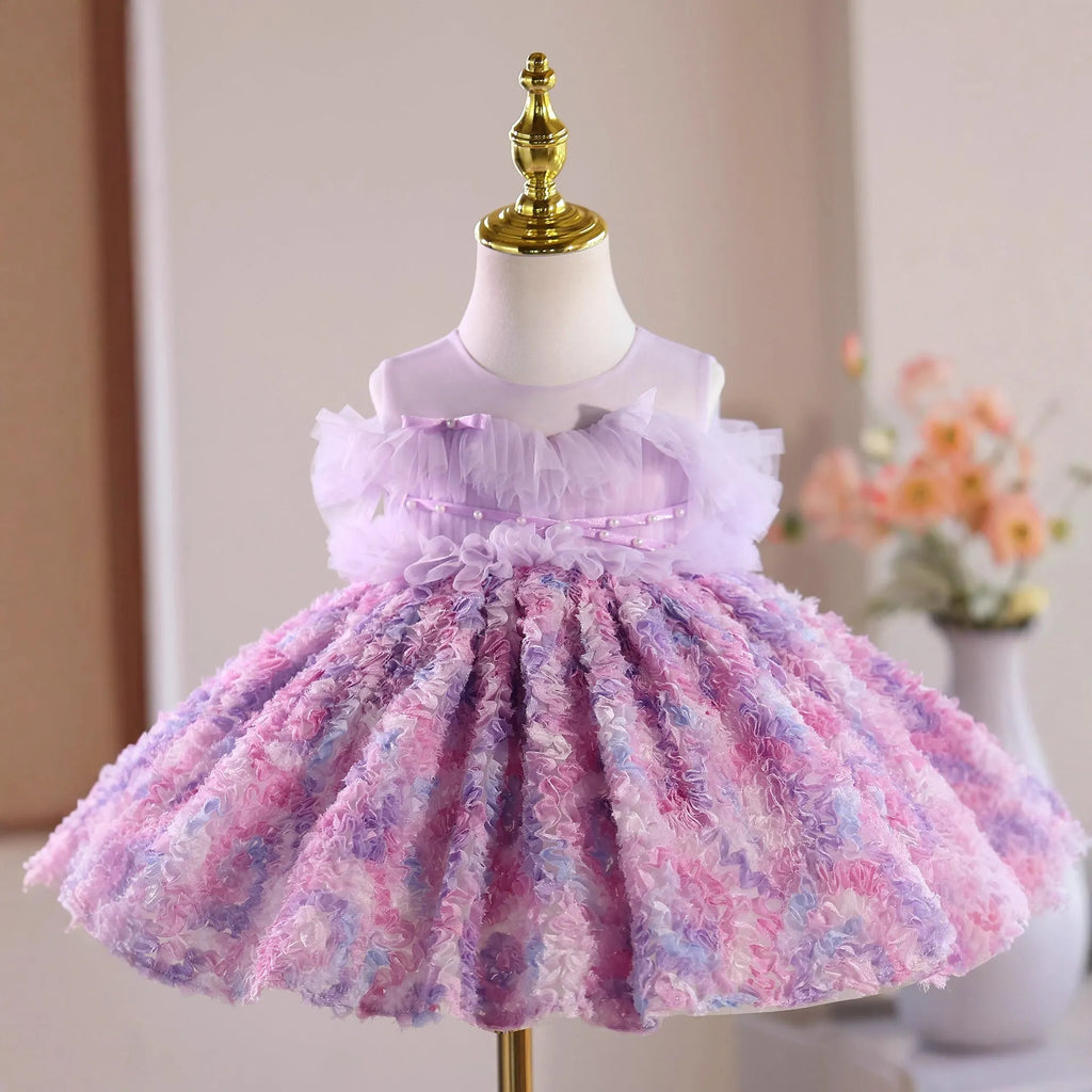 Purple polyester princess dress for girls, suitable for heights 80cm to 150cm, for birthday and flower girl events