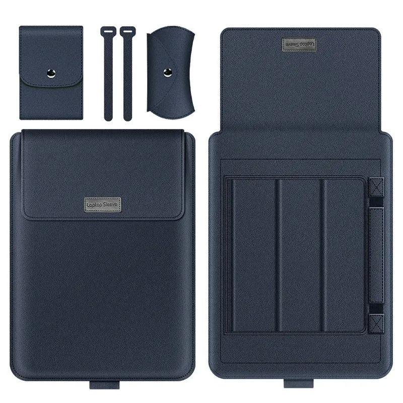 Imitation leather laptop protective sleeve in black with zip closure, fits 11.6 to 17 inch notebooks