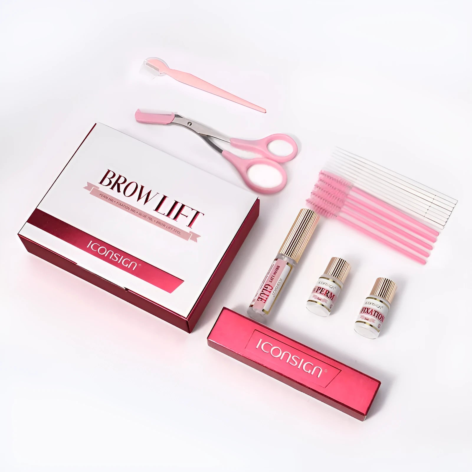 Pink eyebrow perm kit with scalding suit and quick ironing tools for home eyebrow styling