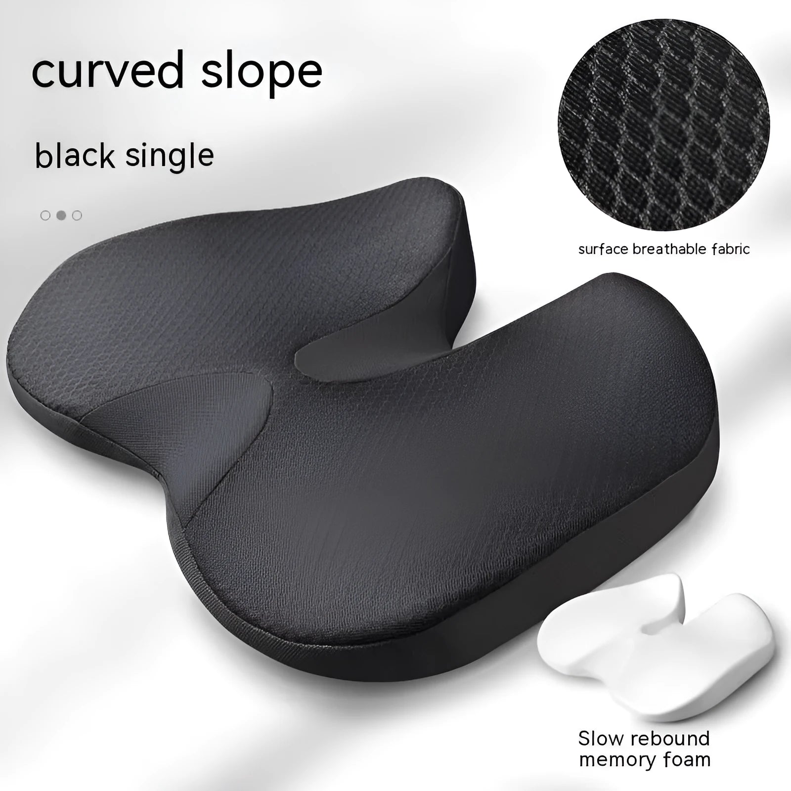 Curved bevel seat cushion in four colour options for tailbone and back support