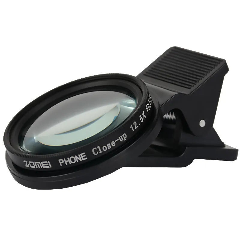 12.5x magnification smartphone macro lens with 37mm aluminium frame and universal clip attachment