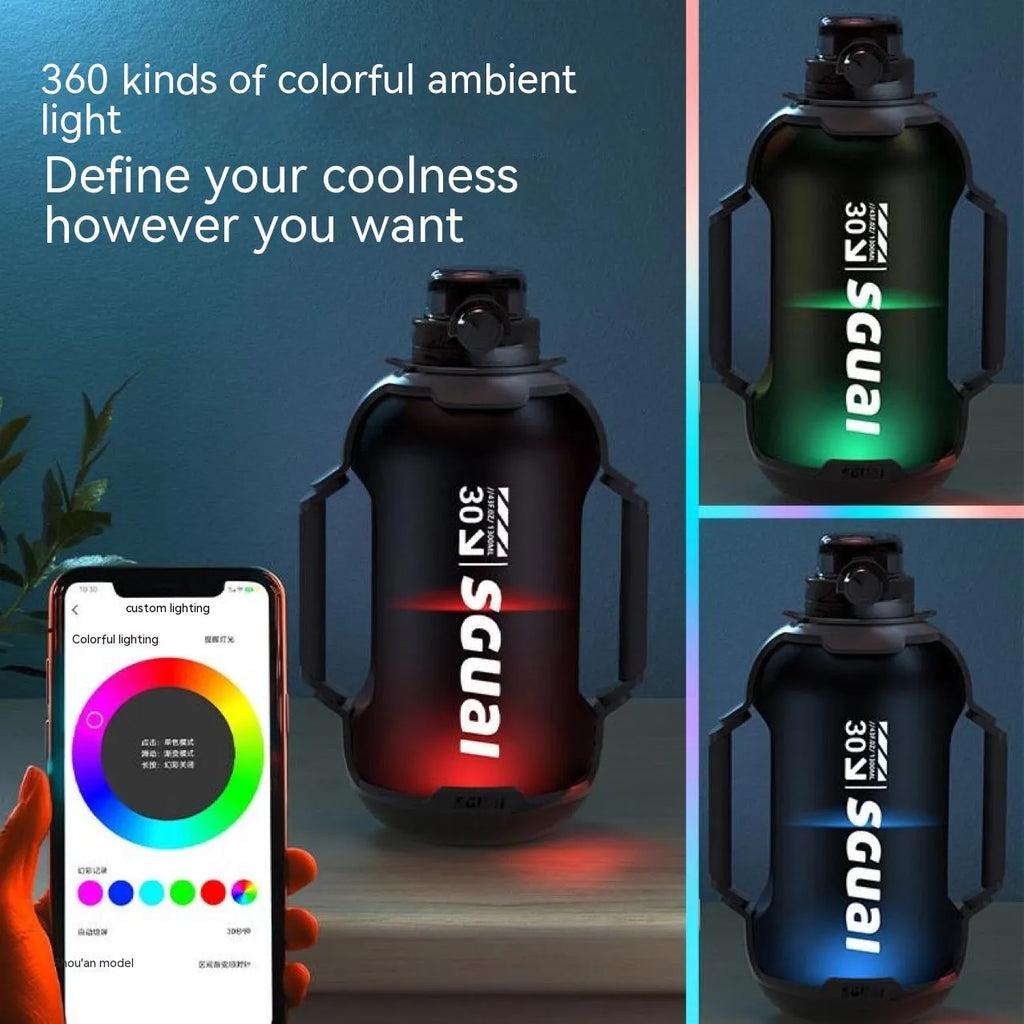 Smart Sports Bottle T30 matte black with wireless charging coaster, 1300ml capacity, IPX6 waterproof, compact gym bottle