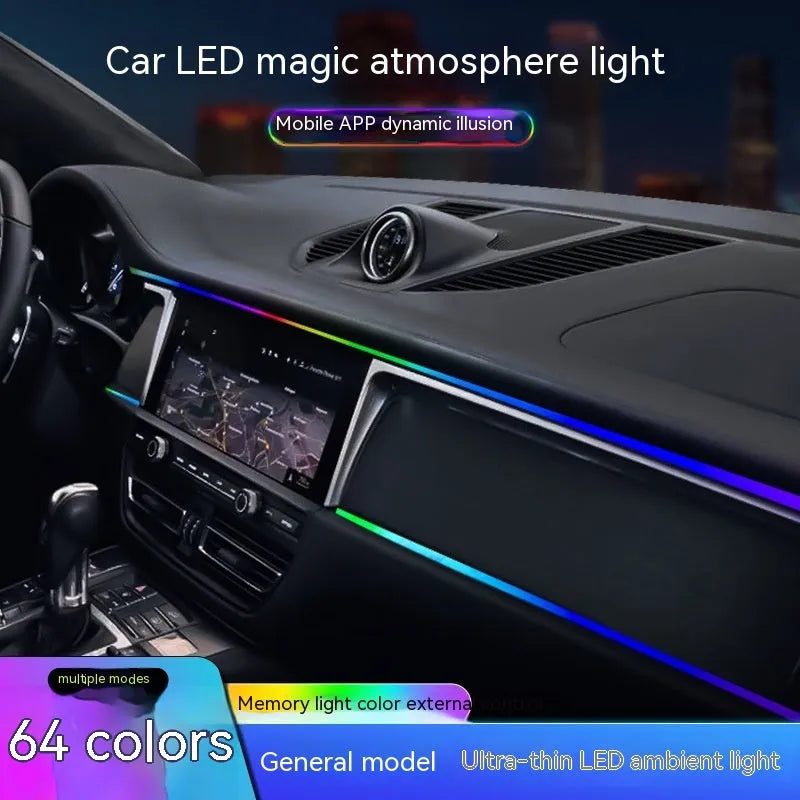 Car atmosphere LED light bar in MMA housing, 3W 5V magic colour, universal hidden modification with optional foot lamp