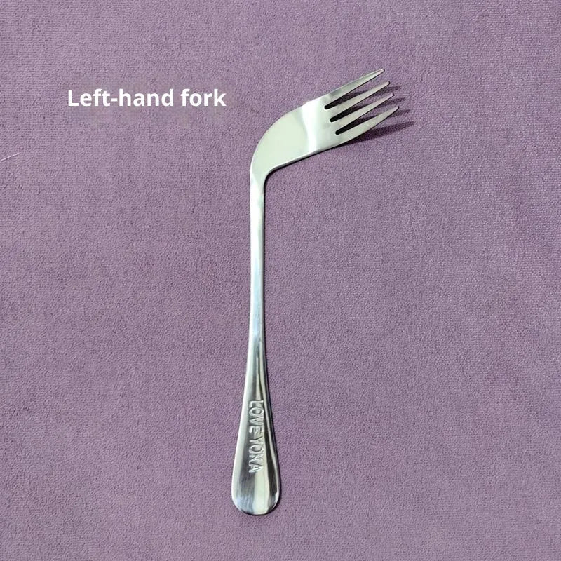 Stainless steel elbow spoon and fork set for elderly feeding care left and right hand options