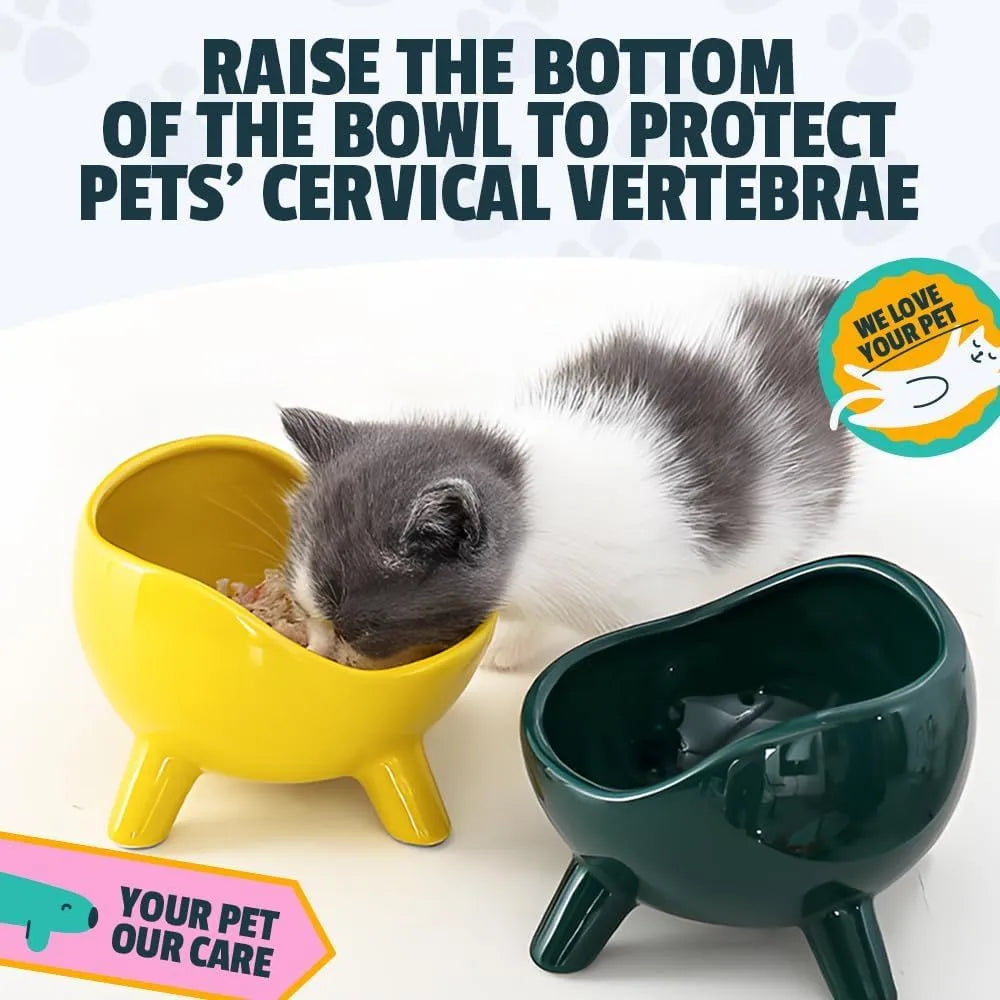Green ceramic pet bowl with four legs and wide mouth design