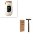Home laser hair removal equipment in DH4 beige with handset, goggles, and power adapter on a tabletop