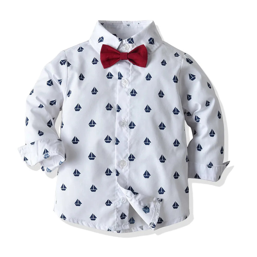 Boys children's long-sleeved shirt vest and pants suit in red cotton single-breasted design