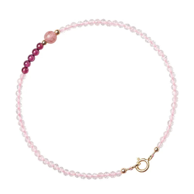 Handmade pink strawberry quartz crystal bracelet in 14cm, 15cm or 16cm sizes with animal or zodiac design
