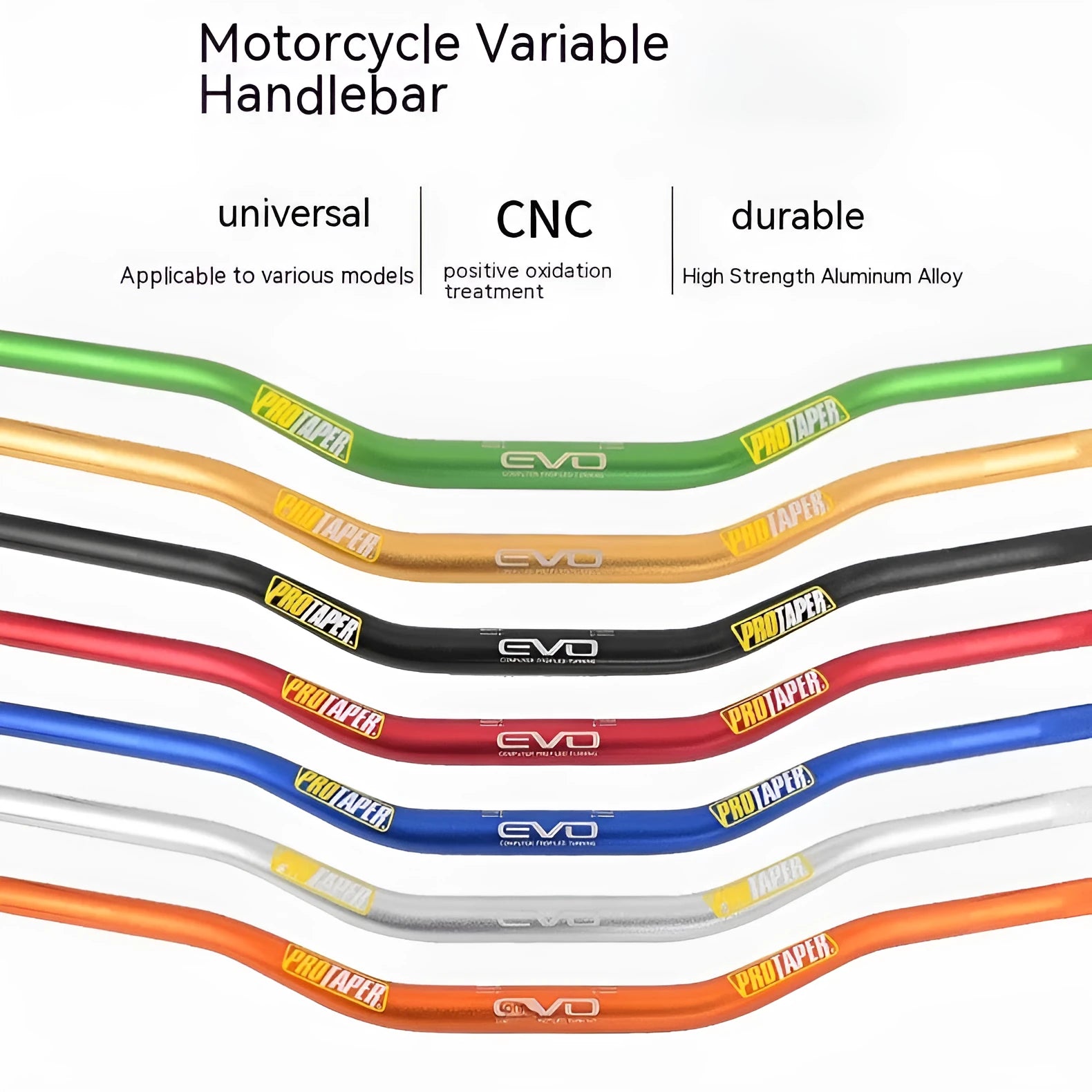 Orange aluminium alloy scrambling motorcycle handlebar showing 80cm width and 10cm rise dimensions
