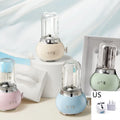 Small portable fruit juicer with metal body, 20000 RPM motor, 400mL capacity, available in green, white, pink, blue