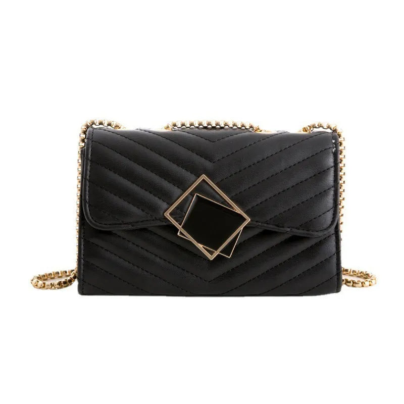 PU crossbody bag with sequins diamond plaid clamshell style black square buckle 21x8.5x18cm