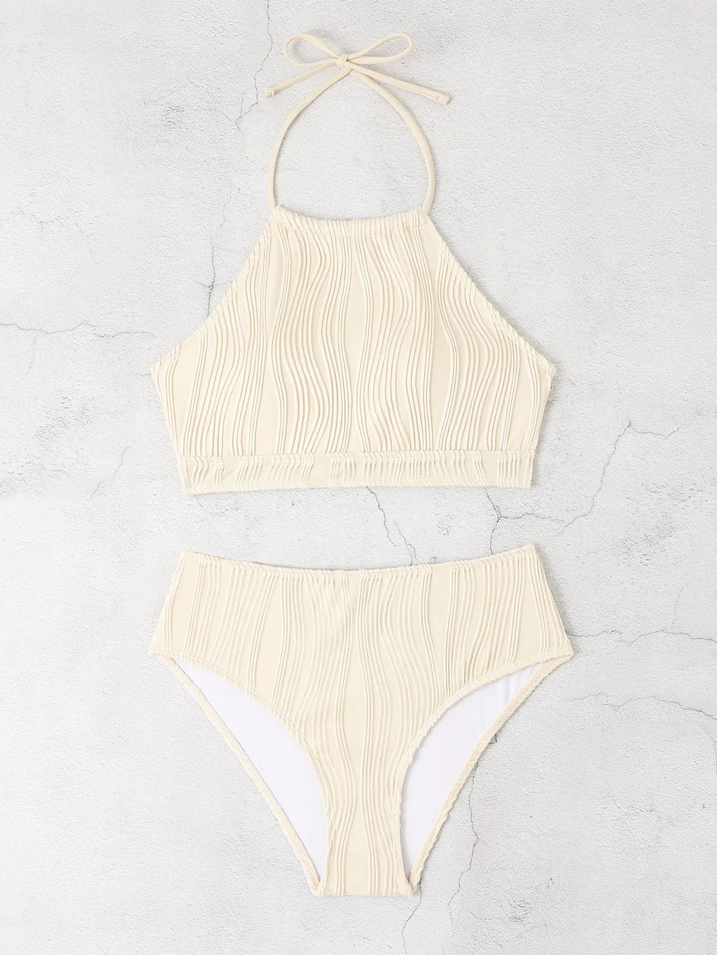 Women's high waisted apron style conservative swimsuit in polyester fabric