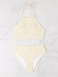 Women's high waisted apron style conservative swimsuit in polyester fabric
