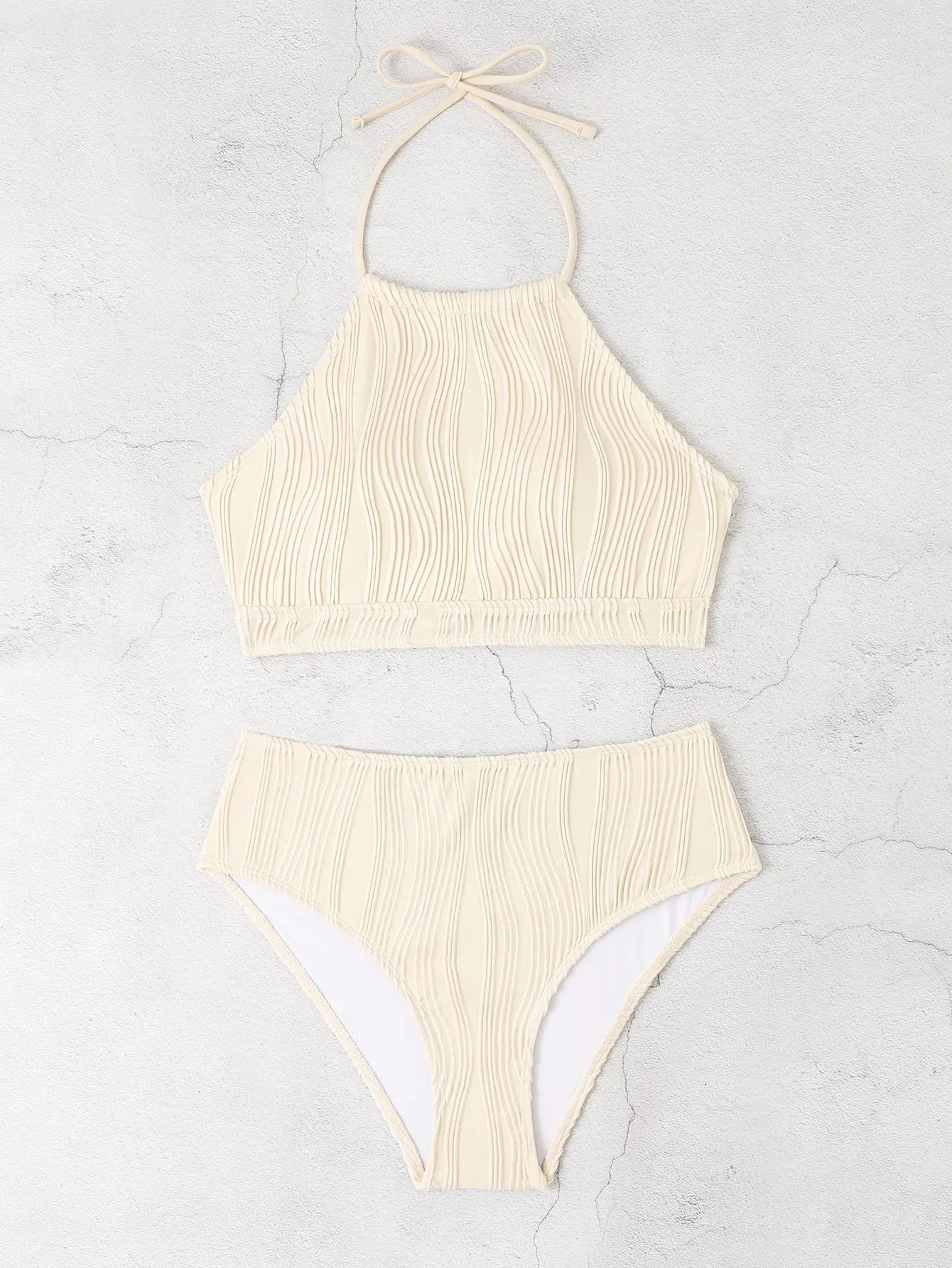 Women's high waisted apron style conservative swimsuit in polyester fabric