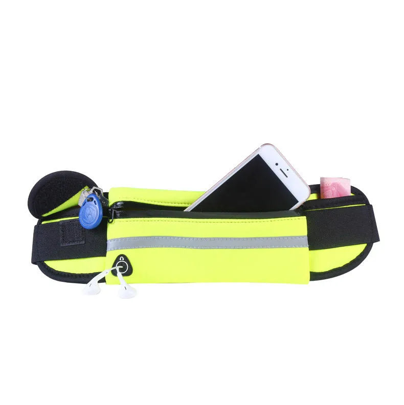 Nylon fitness waist bag with zippered anti-theft pocket in slim 20x10cm horizontal square shape