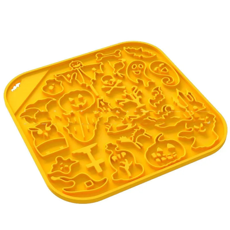 Edible silicone slow feeding dog bowl in Halloween colours with anti-tumble design