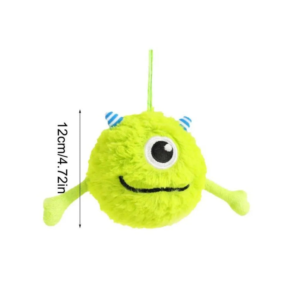 Green plush dog chew ball with TPR flexible interior, 12cm diameter with squeaker sound