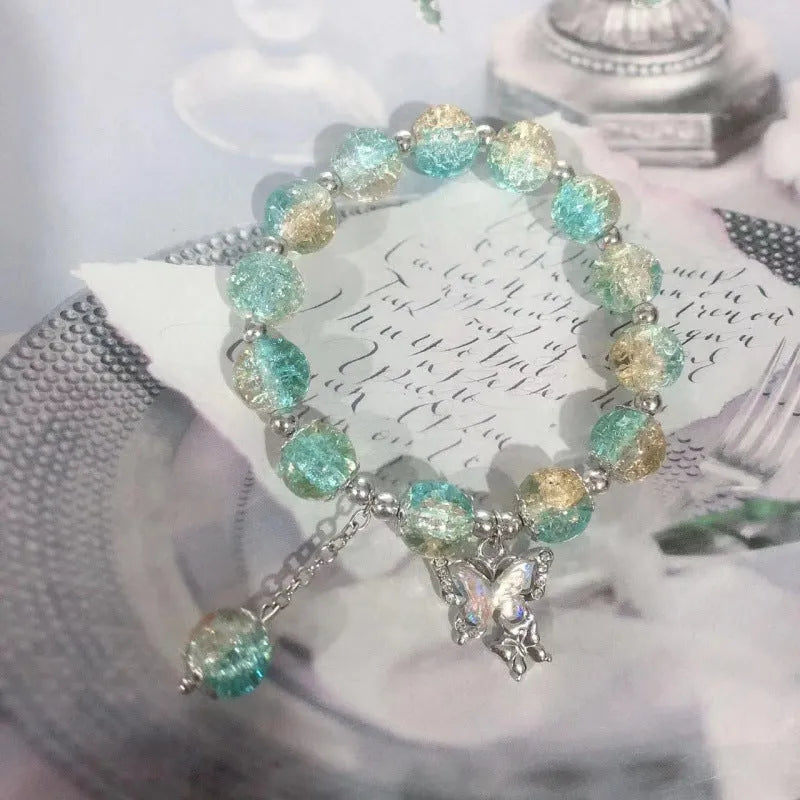 Chinese style bamboo leaf glass bracelet for women with manual craftsmanship.