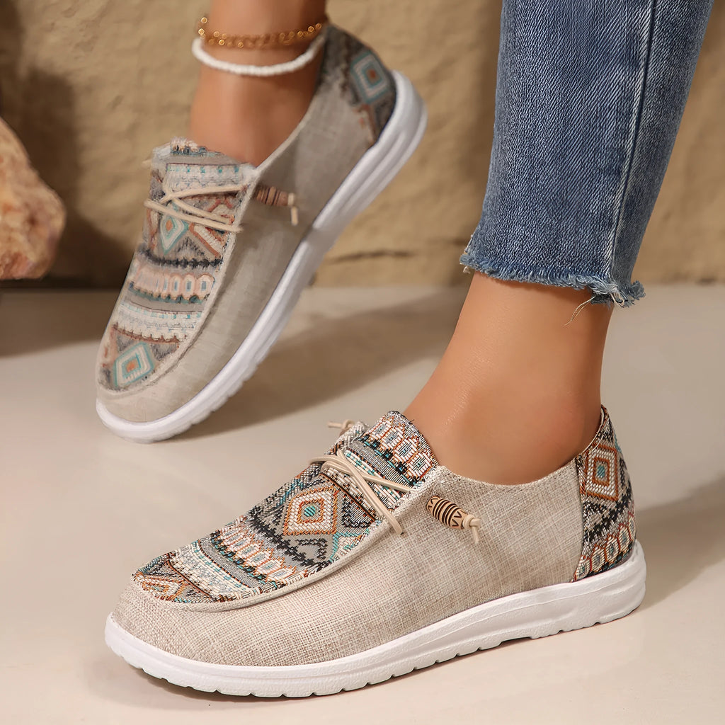 Women's flat round toe low-top shoes in artificial PU with rubber sole in black, dark grey, or khaki colours