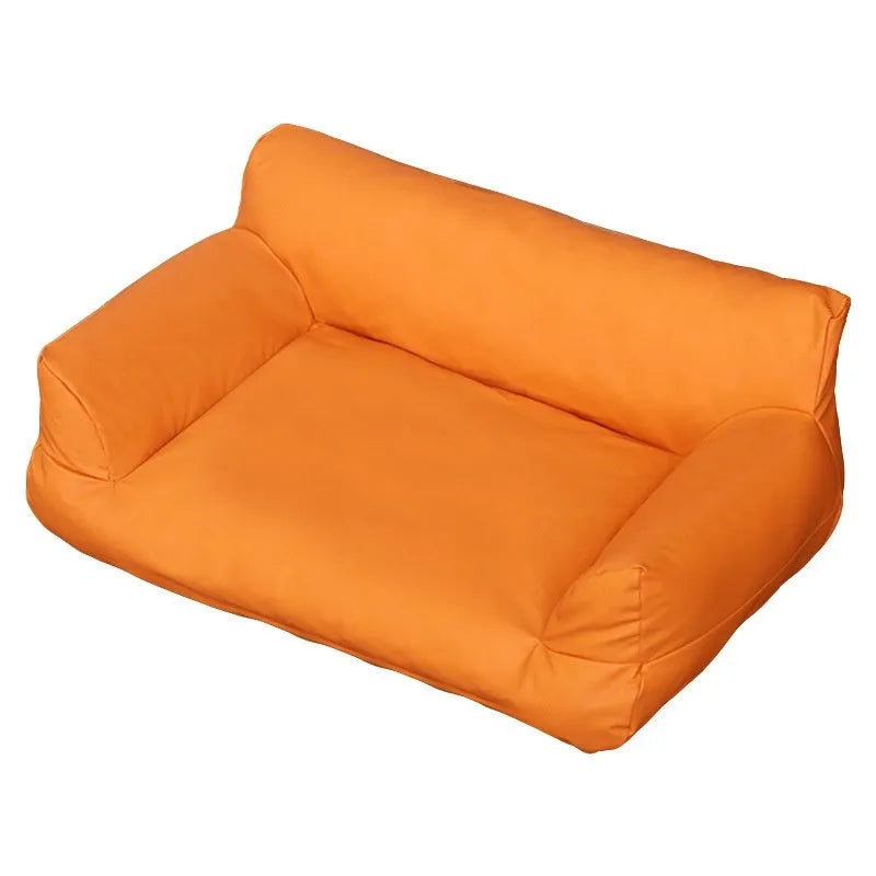 Orange PU leather waterproof pet sofa bed with four size options small to extra large