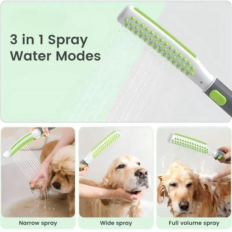 Pet bathing brush showerhead for dogs with ABS plastic handle and soft bristles in blue and gray colour