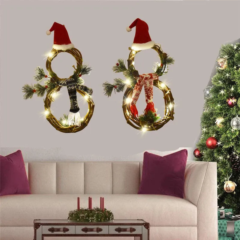 Christmas wreath made of pine needles on a vine circle base in red and grey colours for door decoration