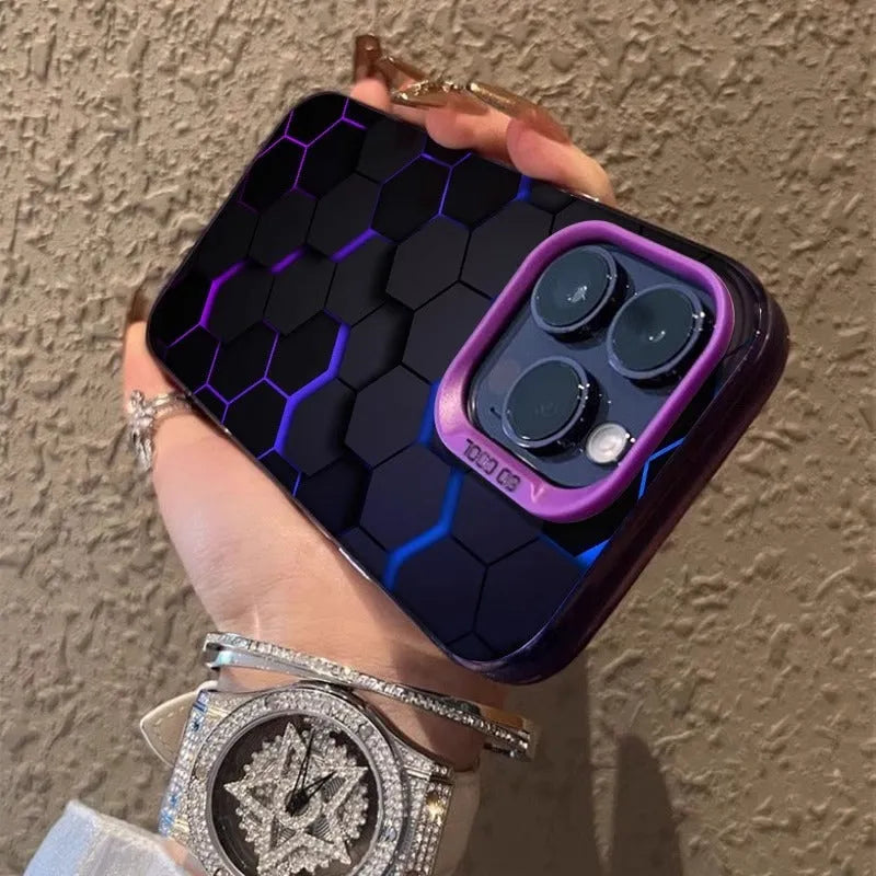 Frosted Chinese style honeycomb pattern phone case for Apple iPhone in Moonlight Black.