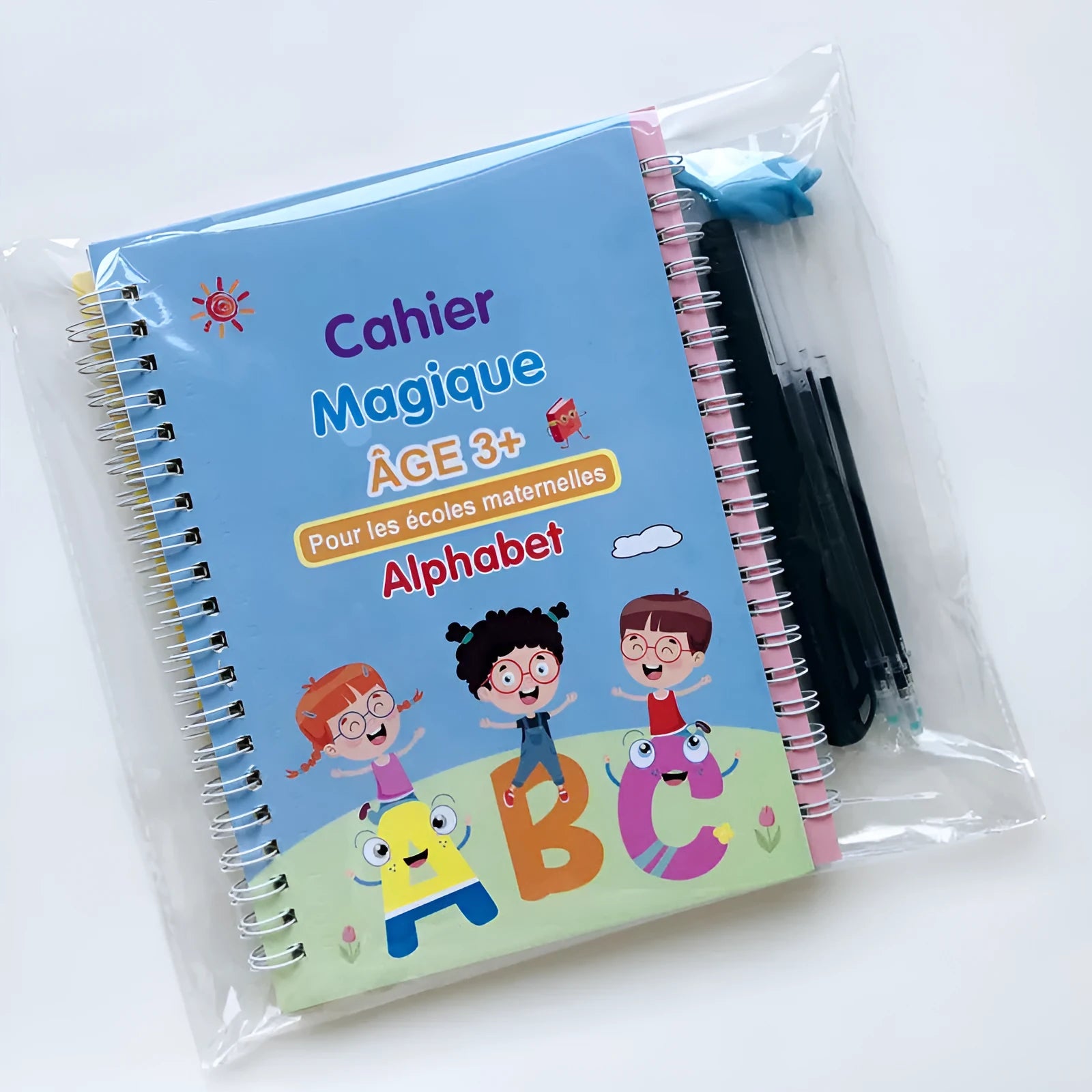 Children's Groove English Calligraphy Practice Board with Magic Stickers Copy Control Pen Training Book for Handwriting Improvement White Cardboard French German Option 4-Book Set Length 19cm