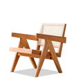 Mid-ancient solid wood rattan leisure chair in cherrywood natural colour, 57x74x70cm, for living room or balcony