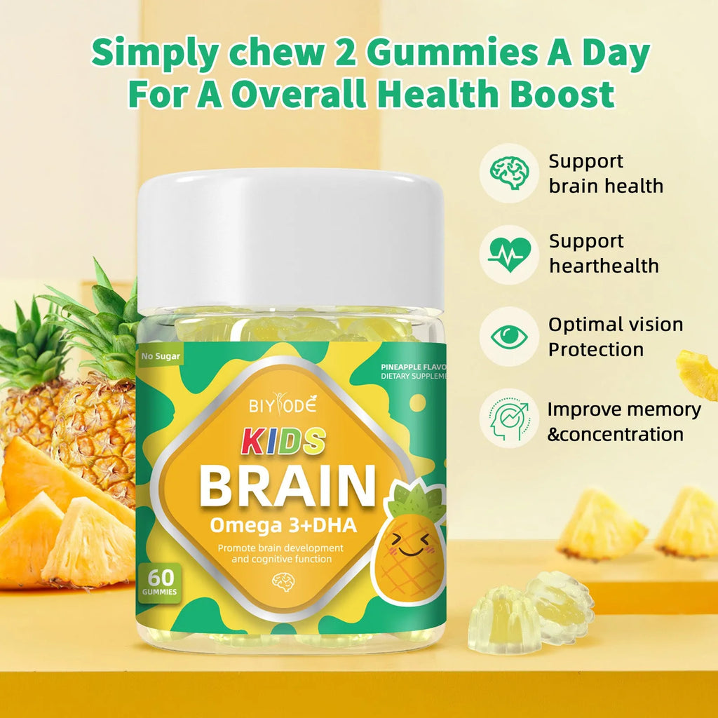 Kids multivitamin DHA gummies study support brain nutrition supplement 60 count bottle