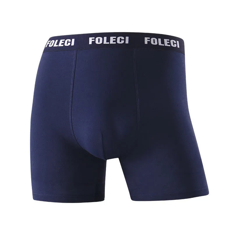 Men's lengthened cotton high waist sports boxer shorts in dark gray, four-corner anti-wear leg