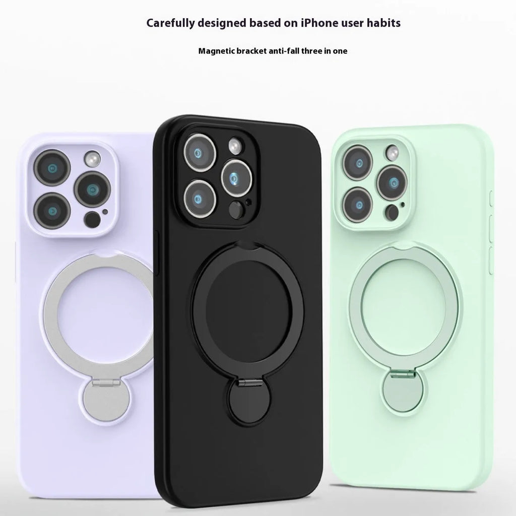 Liquid silicone magnetic bracket phone case for iPhone 14 Pro Max in Graphite Black with bracket extended