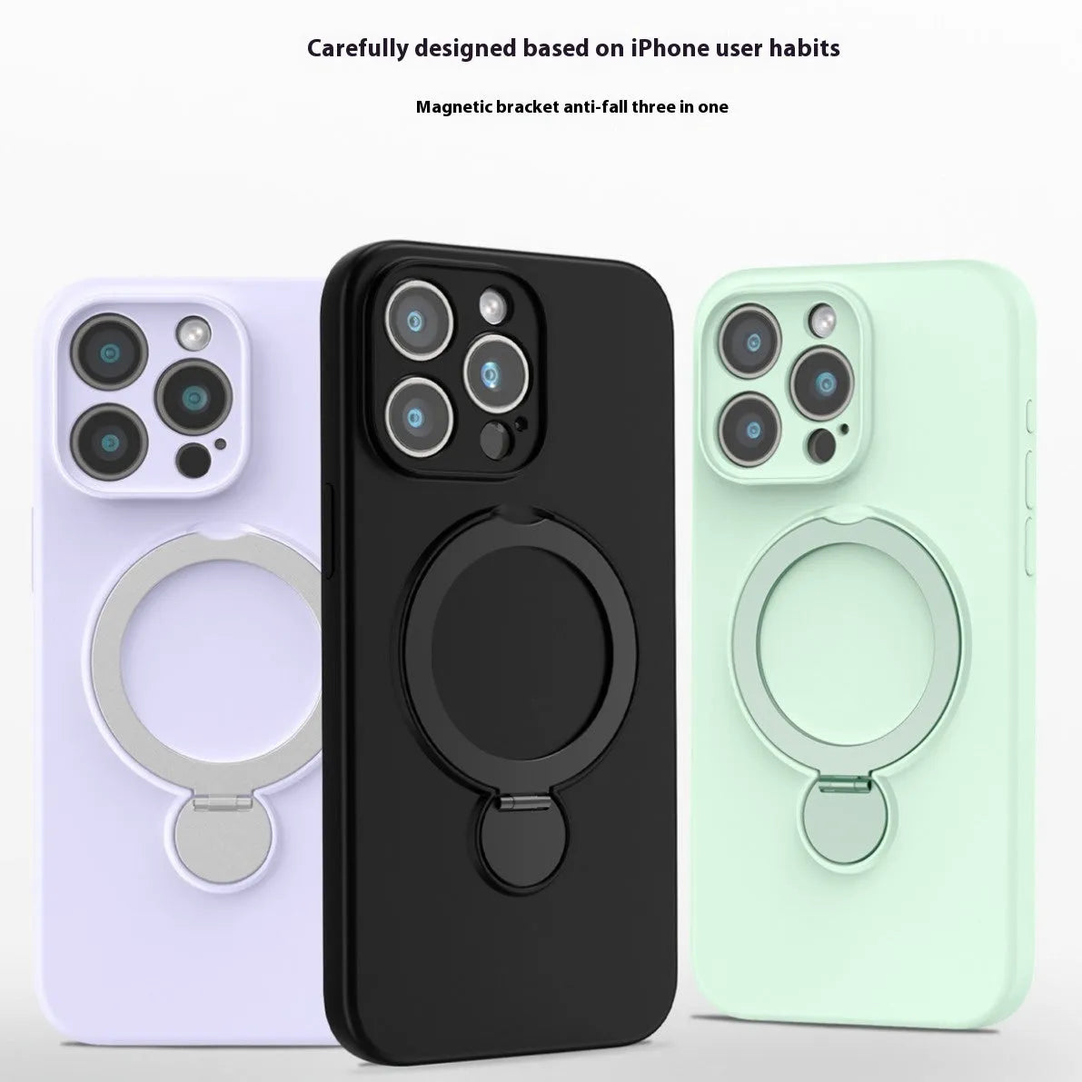 Liquid silicone magnetic bracket phone case for iPhone 14 Pro Max in Graphite Black with bracket extended